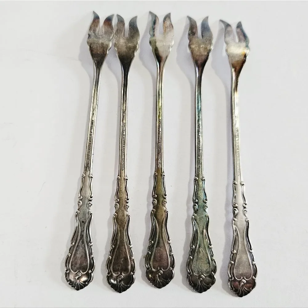 Antique S.L. & G.H Rogers Silver Plate Webster Pattern Set Of 5 Cocktail Forks